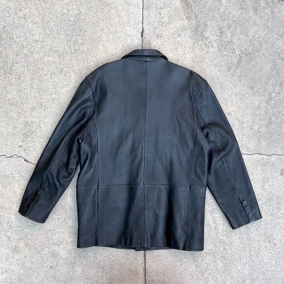Vintage 90s Y2K Men's Sergio Vadducci Black Leather Blazer Jacket Size Large - Picture 5 of 6